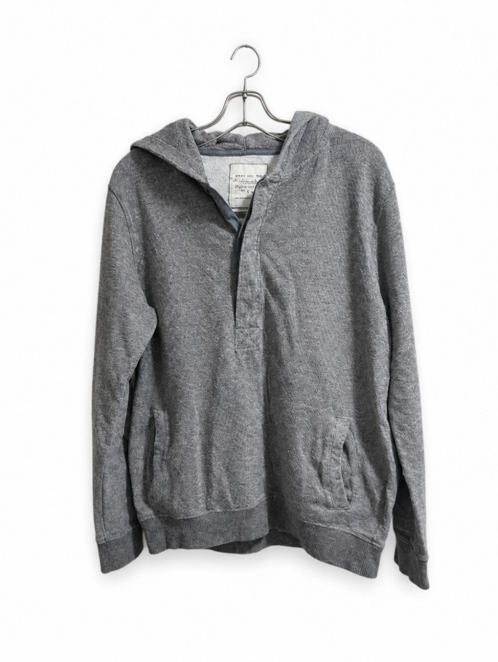 Jack & Jones Men’s Gray Henley Hoodie Size L Textured Pullover Casual Long Sleev
